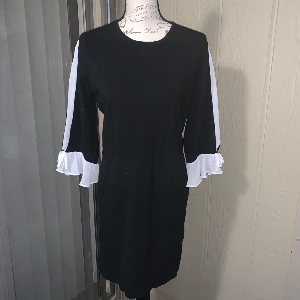 Ruffle sleeves shift sweater dress